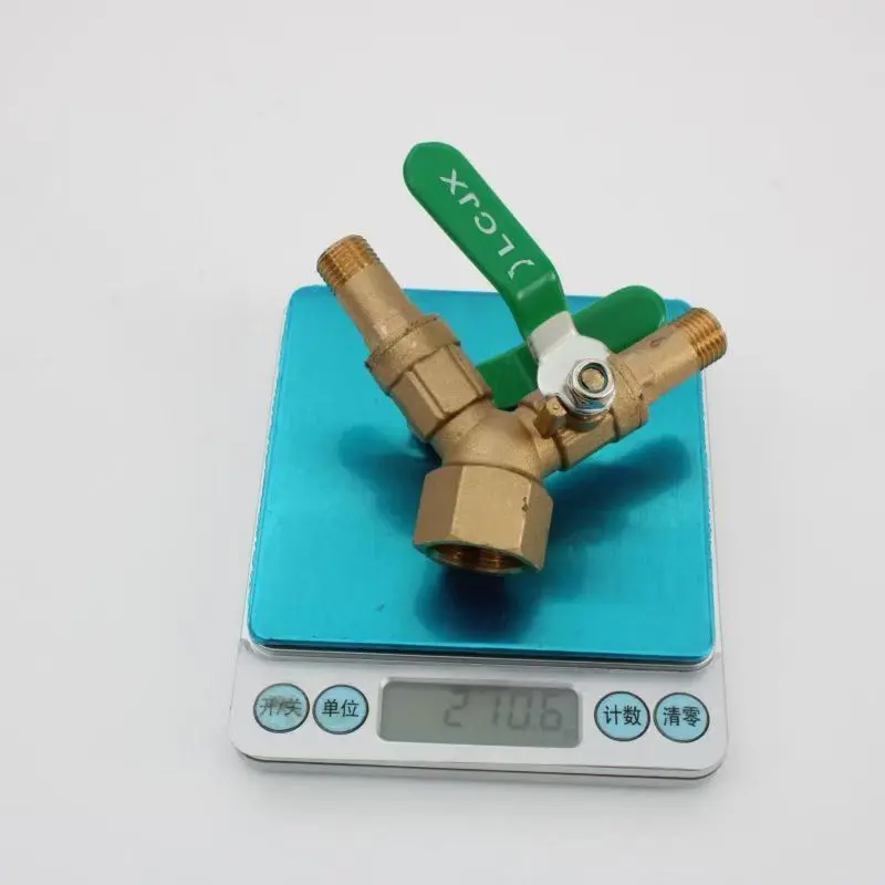 Solid brass three-way steam splitter valve, dual outlets for two ironing heads, bottom port for 2/4 size steam generator